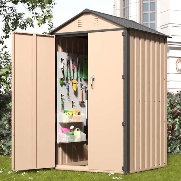 ToolCat 4 ft. W x 3 ft. D Outdoor Metal Storage Shed Tool House with Lockable Door for Backyard, Antique Yellow (12 sq. ft.)