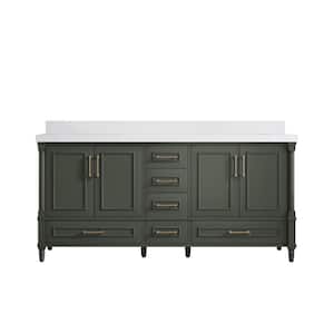 Hudson 72 in. W x 22 in. D x 36 in. H Double Sink Bath Vanity in Pewter Green with 2 in. White Quartz Top