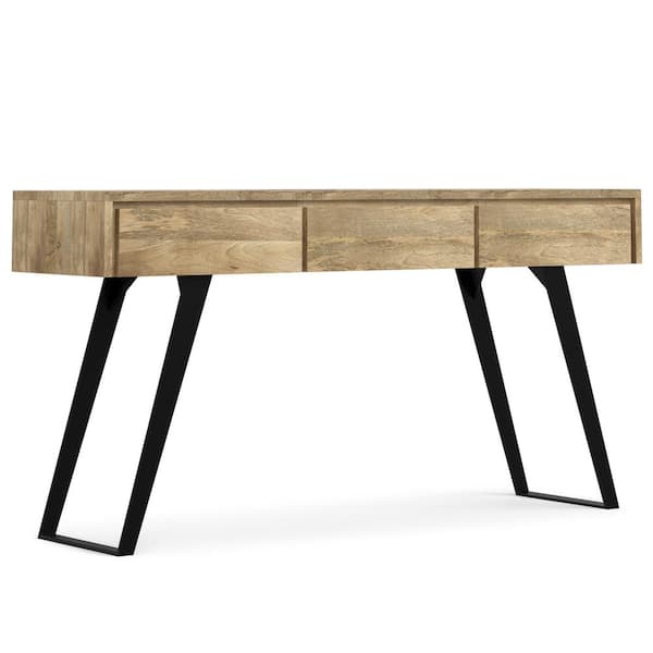 Simpli Home Lowry Modern Industrial 60 in. Natural Rectangle SOLID MANGO WOOD Sofa Console Table