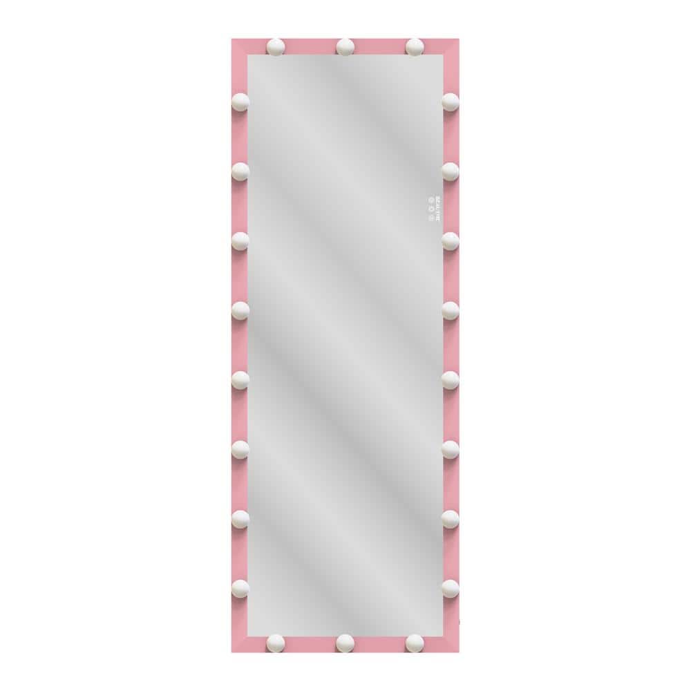 23.3 in. W x 62.6 in. H Rectangle Framed Pink Full-Length Dressing Mirror with LED Bulbs, 3 color Lights