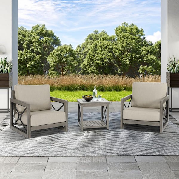 ULAX FURNITURE Marindo 3-Piece Aluminum Outdoor Conversation Set with Sunbrella Cushions