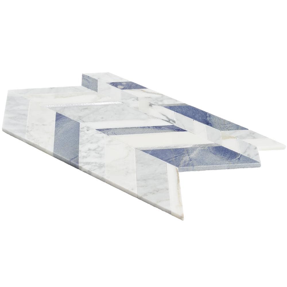 Tyra 12" x 18" Polished Marble and Brass Chevron Wall Tile
