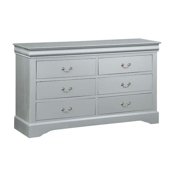 Acme Furniture Louis Philippe Platinum 6 Drawer 15 in. Dresser Without Mirror