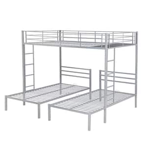 Silver Full over Twin and Twin Size Bunk Bed with Built-in Shelf