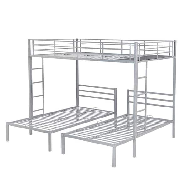Polibi Silver Full over Twin and Twin Size Bunk Bed with Built-in Shelf