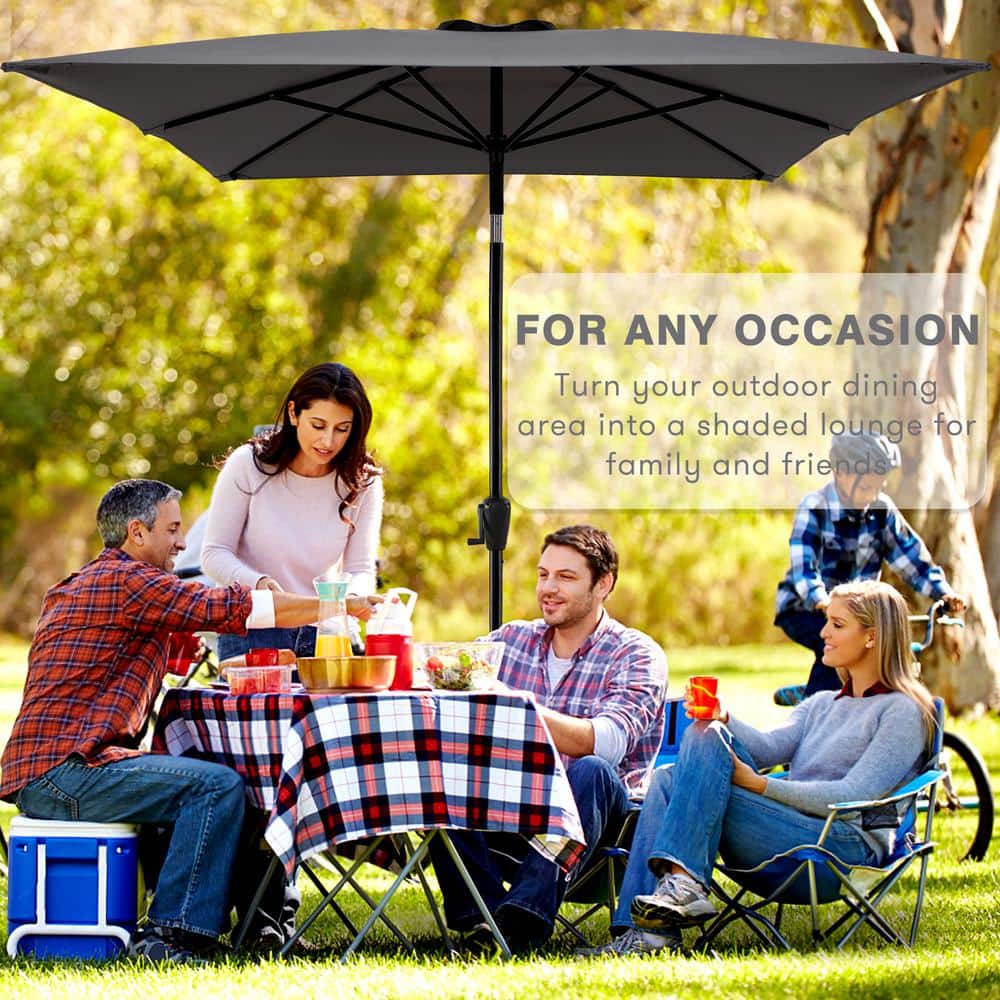Sun-Ray 6.6x10 FT Gray Rectangular Steel Patio Umbrella