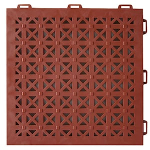 StayLock Perforated Terra Cotta 12 in. x 12 in. x 0.56 in. PVC Plastic Interlocking Outdoor Floor Tile (Case of 26)