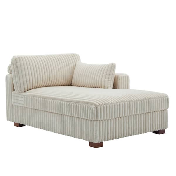 Modern Right Arm Facing White Faux Rabbit Fur Polyester Upholstered Sectional Chaise Lounge with Wood Frame(Set of 1)
