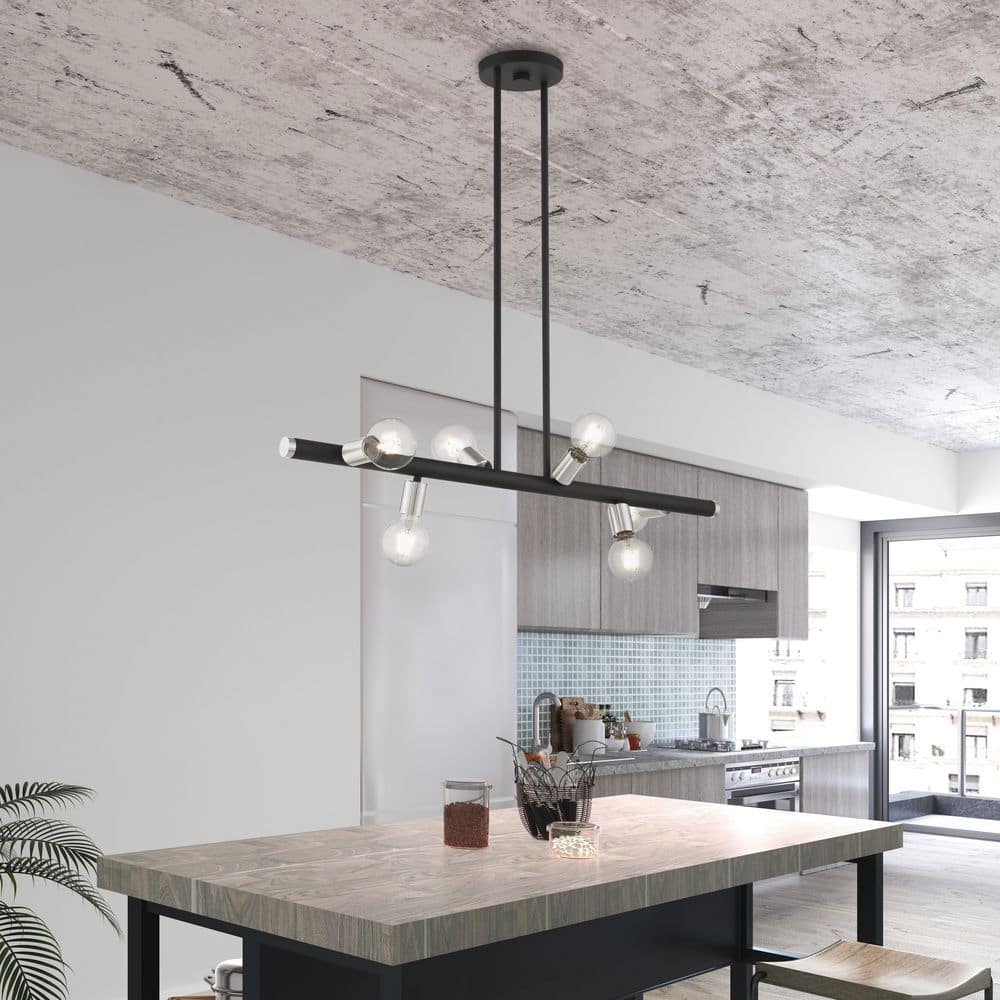 Bannister 6-Light Black and Nickel Linear Chandelier