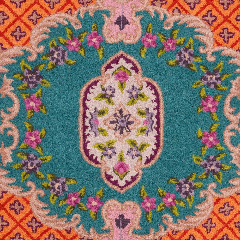 Handmade Tufted Medallion 5' Square Rug in Blue/Pink Wool & Viscose