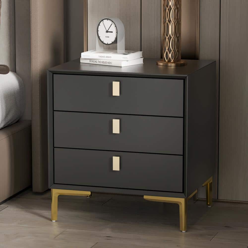 Luxurious Black and Gold Steel 3-Drawer End Table