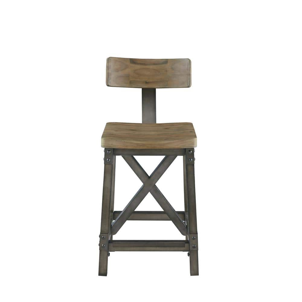 INK+IVY Lancaster 24.5 in. Oak/Silver Wood Counter Stool with Back ...