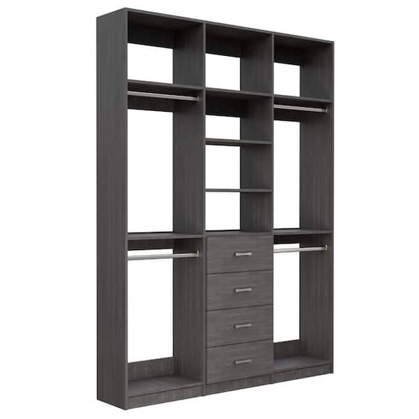 Alto Collection 54 in. W Grey Wall Mounted 2-Double Hang and 4-Drawer with Extensions Wood Closet System