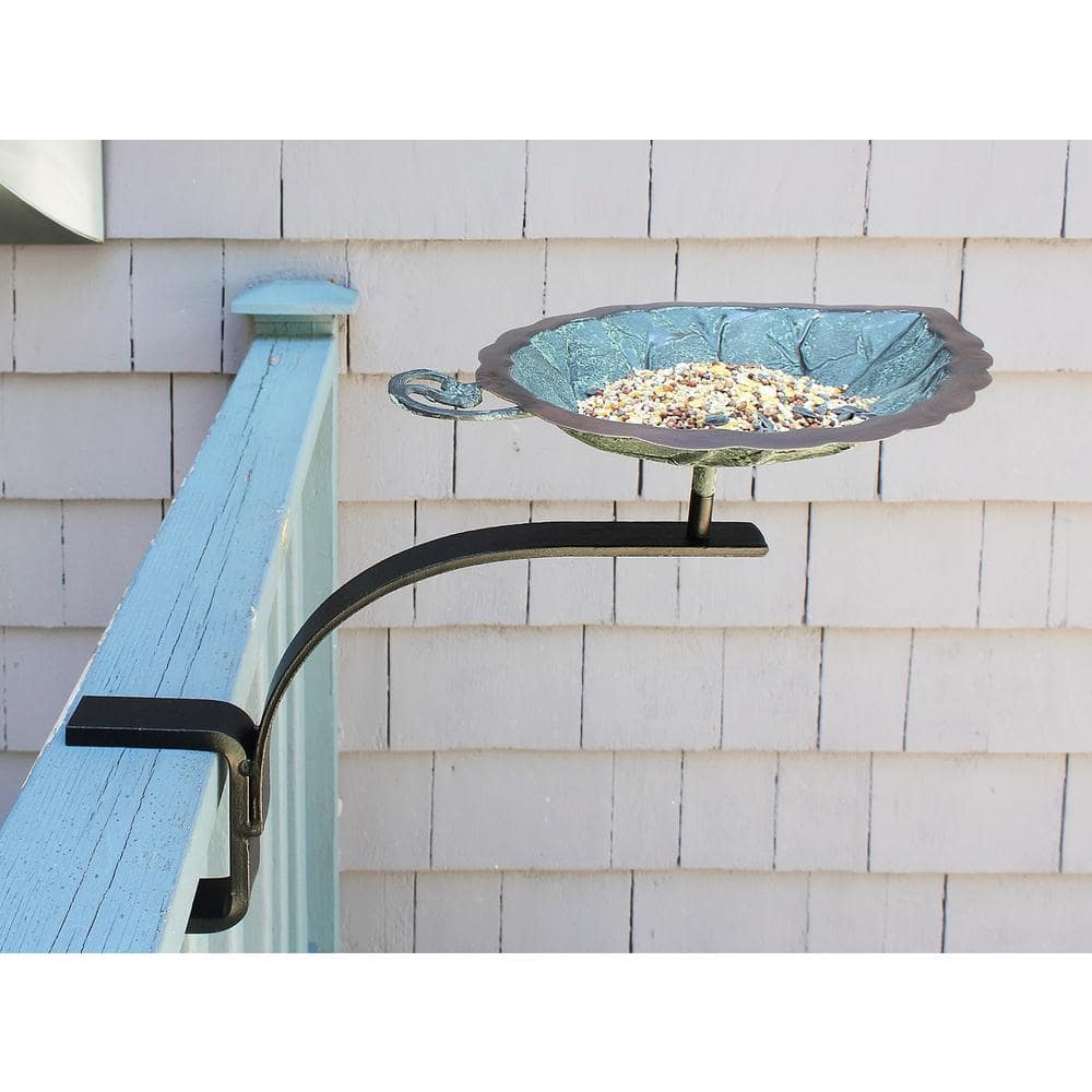Antique Copper Aspen Leaf Rail-Mounted Birdbath