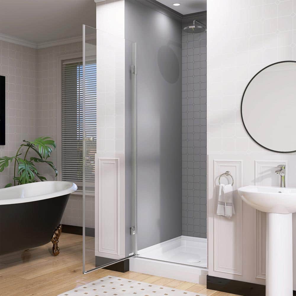 Chrome Frameless Pivot Shower Door with Clear Tempered Glass