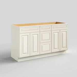 60 in. W x 21 in. D x 34.5 in. H in Cameo White Plywood Ready to Assemble Floor Vanity Sink Base Kitchen Cabinet