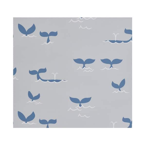 The Company Store Whale Splash Gray Blue Removable Peel and Stick Wallpaper Panel (Approximately Covers 26 sq. ft.)