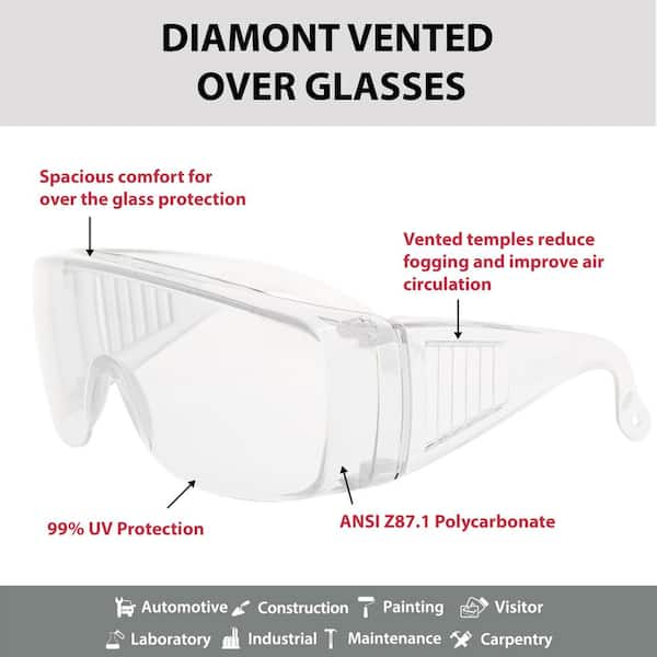 Safe Handler Green, Crystal Clear Lens Color Temple Safety glasses  (36-Pairs) BLSH-ESCR-CLLCT-SG8GR-36 - The Home Depot