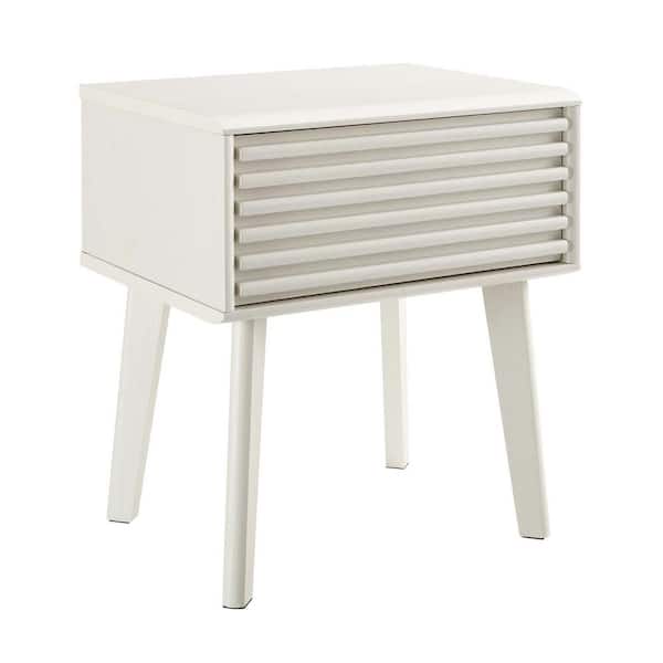 MODWAY Render 19 in. White Short Rectangular Wood End Table with Tapered Wood Legs