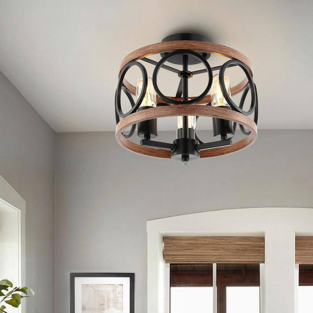 WINGBO 3 - Light Single Drum Semi-Flush Mount, Bronze and Black WBPL ...