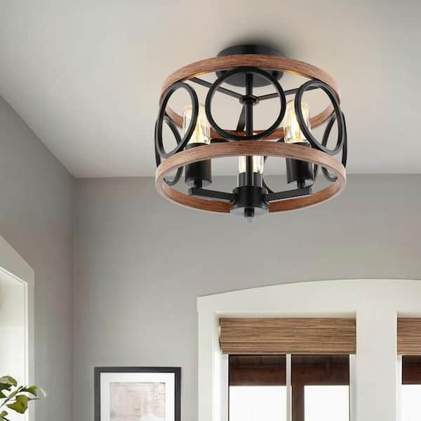 WINGBO 3 - Light Single Drum Semi-Flush Mount, Bronze and Black