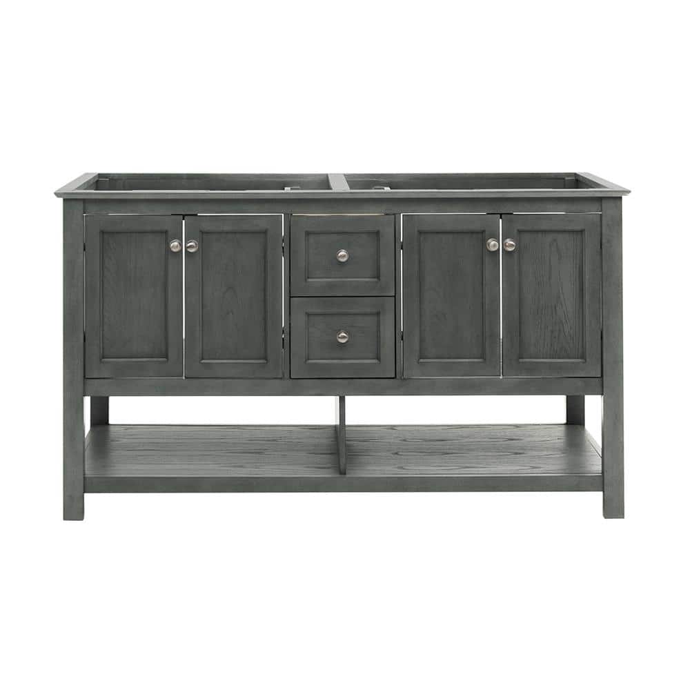 Gray Wood 60" Double Sink Freestanding Bathroom Vanity Base