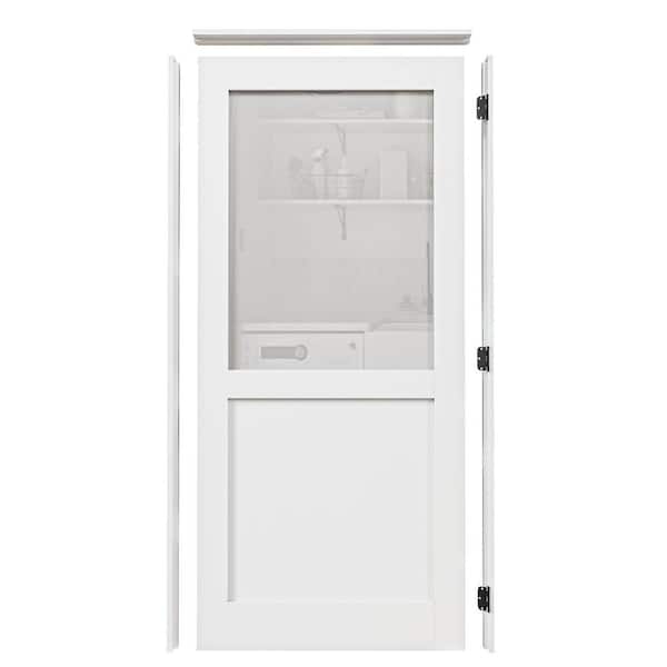 36 in. x 80 in. 1/2-Lite Frosted Glass Left White Solid Core Wood Single Prehung Interior Door with Quick Assemble Jamb