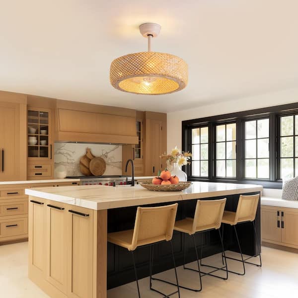 20 in. Indoor White Boho Caged Ceiling Fan with Lights and Remote Control, Low Profile Ceiling fan