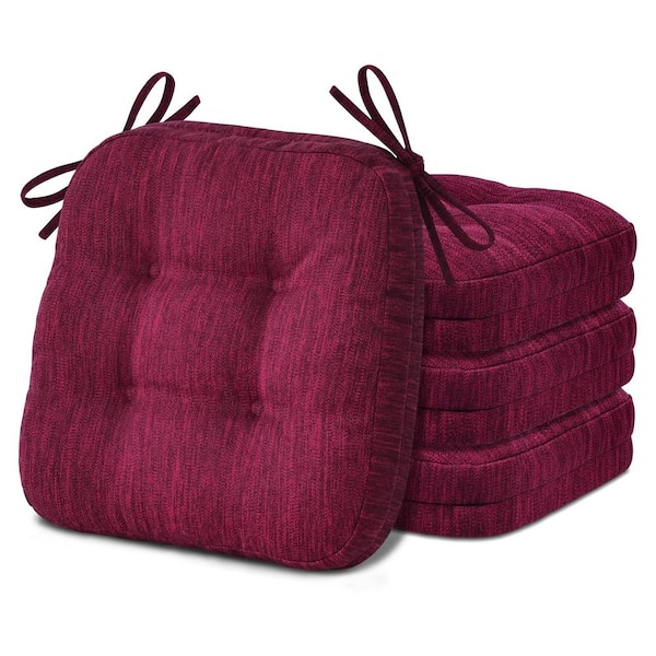 Angel Sar 16 in. x 16 in. x 3.5 in. Outdoor Square Non-Slip Memory Foam Seat Cushions with Ties for Chairs, Burgundy (4-Pack)