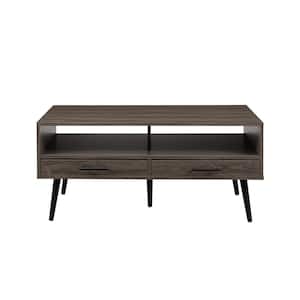 40 in. Slate Grey Rectangle Wood Modern Coffee Table with 2 Drawers