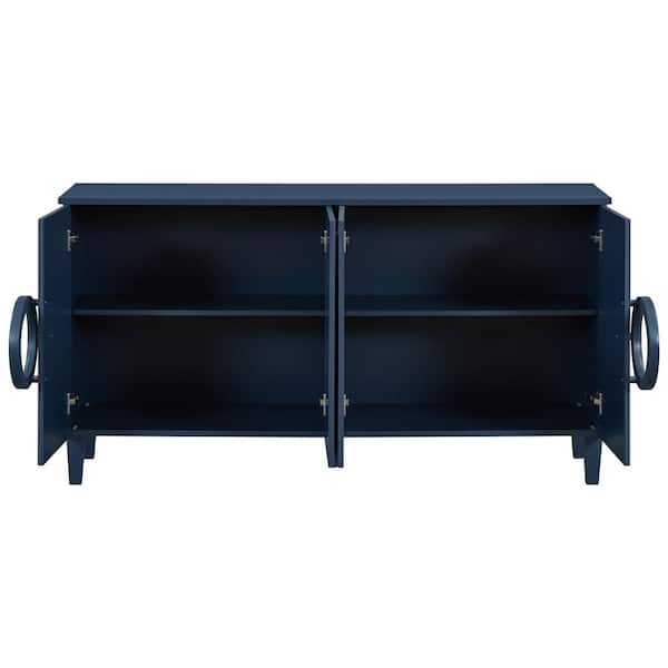 Navy Blue Wood 58.9 in. Sideboards with French-Inspired and 4-Doors Ideal for Dining Table Area