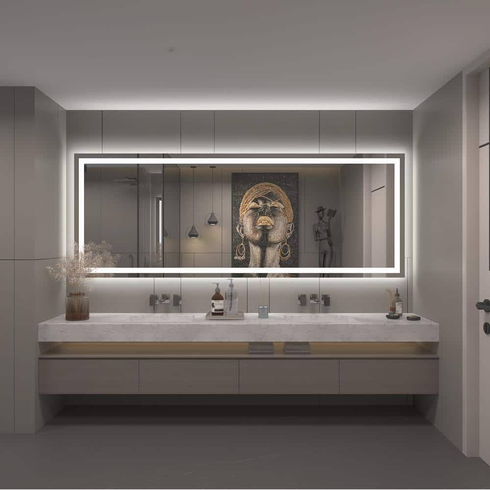 Oversized Frameless Rectangular LED Vanity Mirror with Anti-Fog