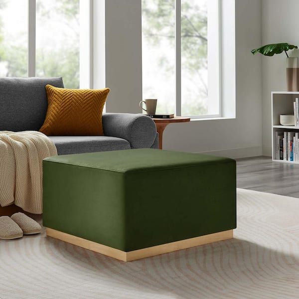 MODWAY Tilden Large 28 in. Moss Green Natural Performance Velvet Upholstered Square Ottoman