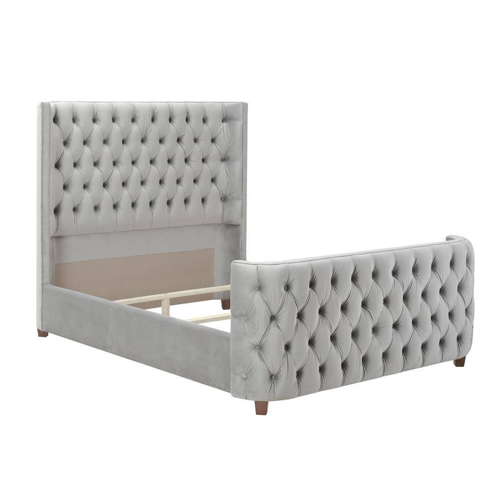 Brooklyn Queen Opal Grey Tufted Velvet Bed with Wingback
