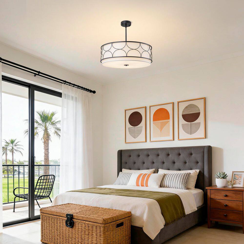 Modern Farmhouse 5-Light Matte Black Drum Chandelier with White Fabric Shade for Dining Room Kitchen Island price history on PriceWatchPro