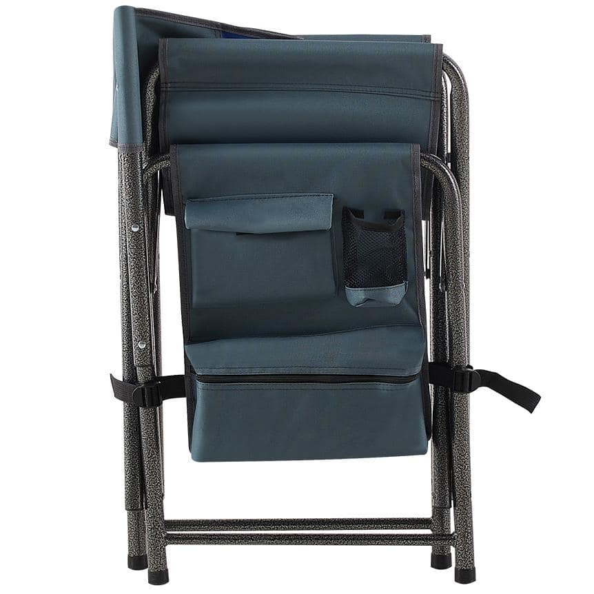 Blue and Grey Aluminum Folding Camping Chair with Storage Pockets
