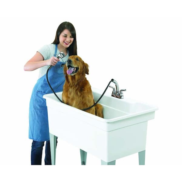 BigTub - Utilatub Combo 40 in. x 24 in. 33 in. Polypropylene Floor Mount Utility Tub with Pull-Out Faucet in White