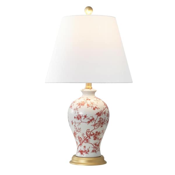 JONATHAN Y Grace 24 in. French Country Cottage Ceramic/Iron Floral Urn LED Table Lamp, White/Red