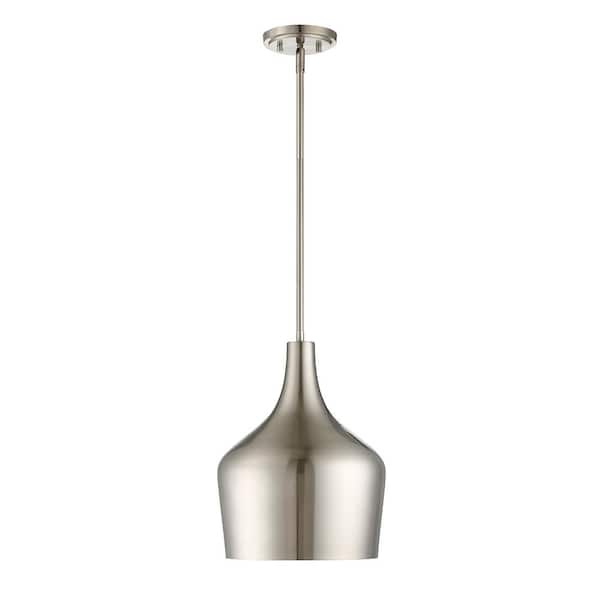 Savoy House Meridian 10.5 in. W x 14 in. H 1-Light Brushed Nickel Pendant with Contemporary Metal Shade