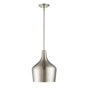 10.5 in. W x 14 in. H 1-Light Brushed Nickel Pendant Light with Contemporary Metal Shade