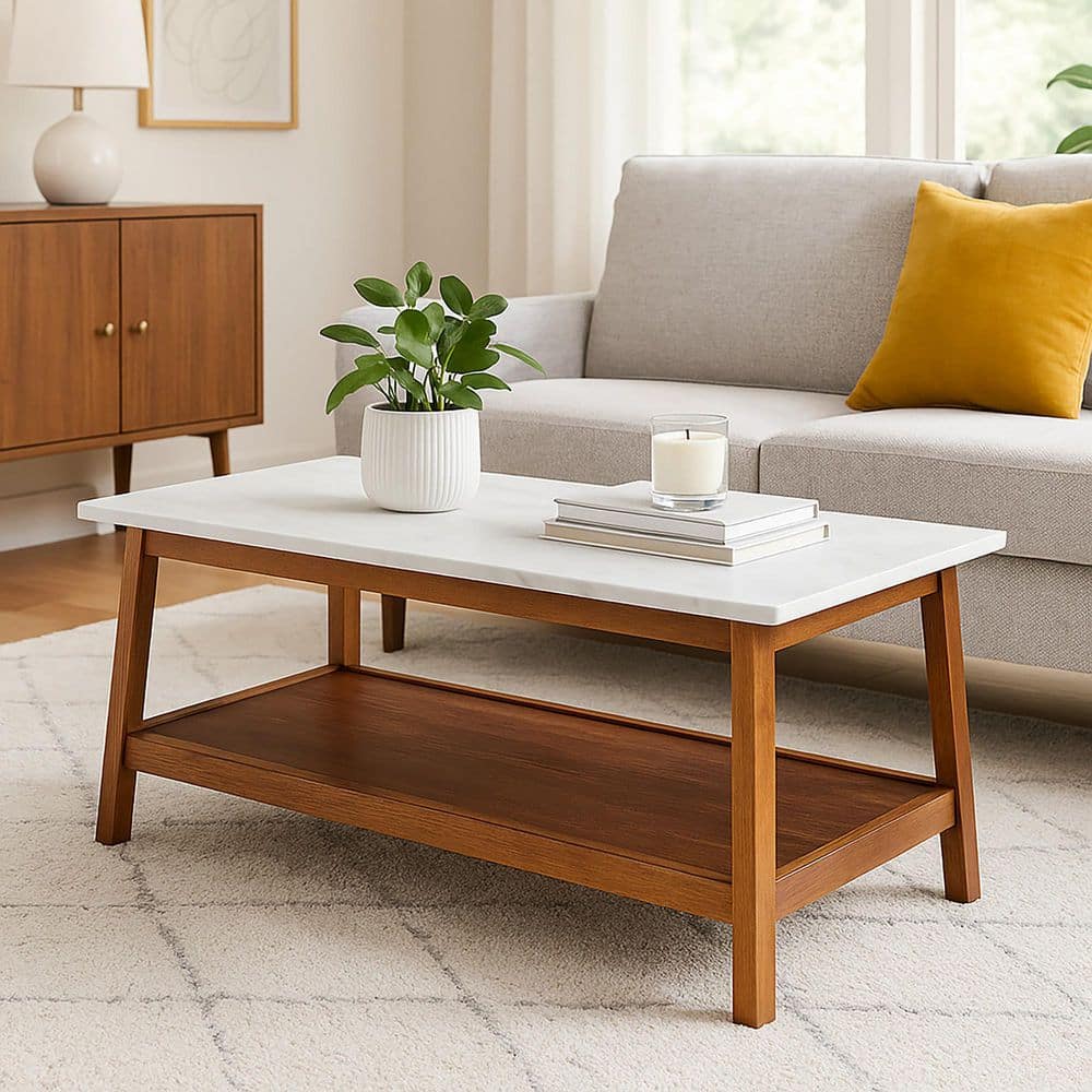 Teamson Home Kingston Coffee Table with Marble-Look Top and
