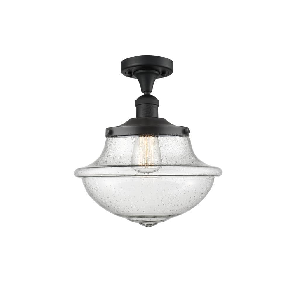 Franklin Restoration Small Oxford 11.75 in. 1-Light Matte Black Semi-Flush Mount with Seedy Glass Shade price history on PriceWatchPro