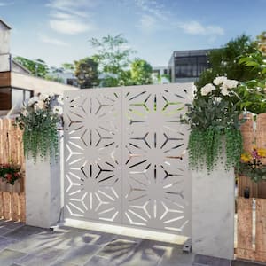 76 in. Galvanized Steel Outdoor Garden Fence Privacy Screen Garden Screen Panels Star Pattern in White