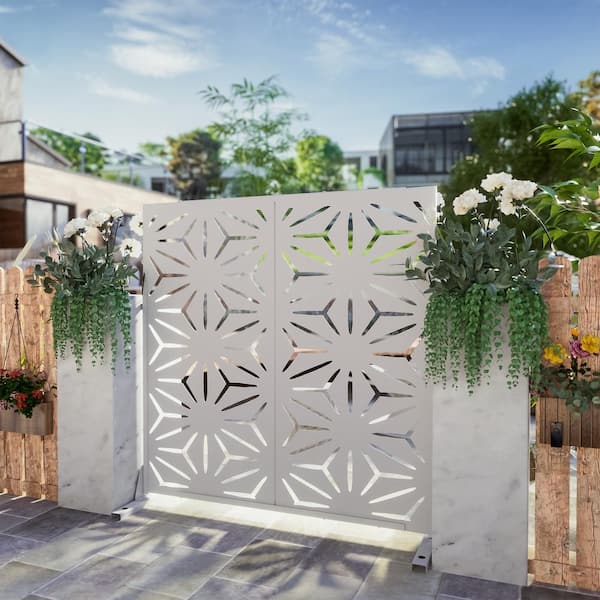 Dovelina 76 in. Galvanized Steel Outdoor Garden Fence Privacy Screen Garden Screen Panels Star Pattern in White