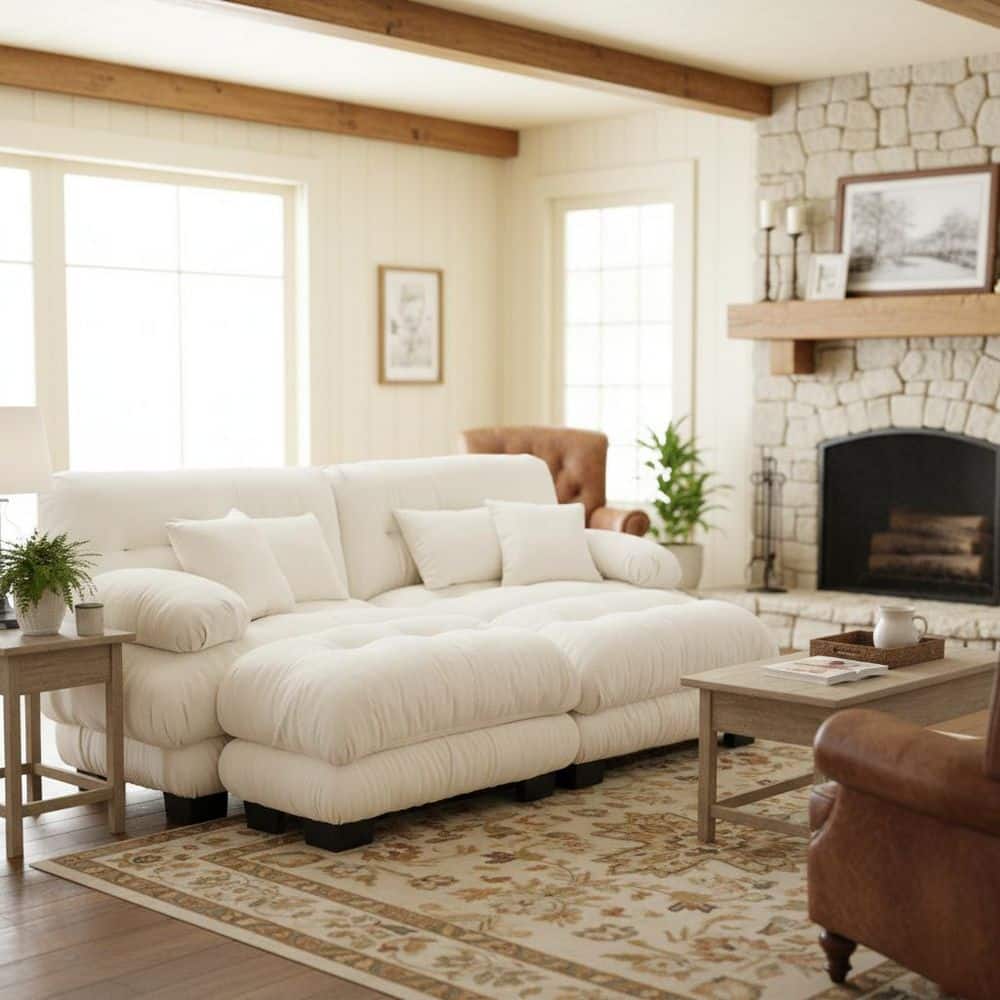 Homy Casa MINH 94.4 in. Pillow Arm 4-piece Chenille Modular