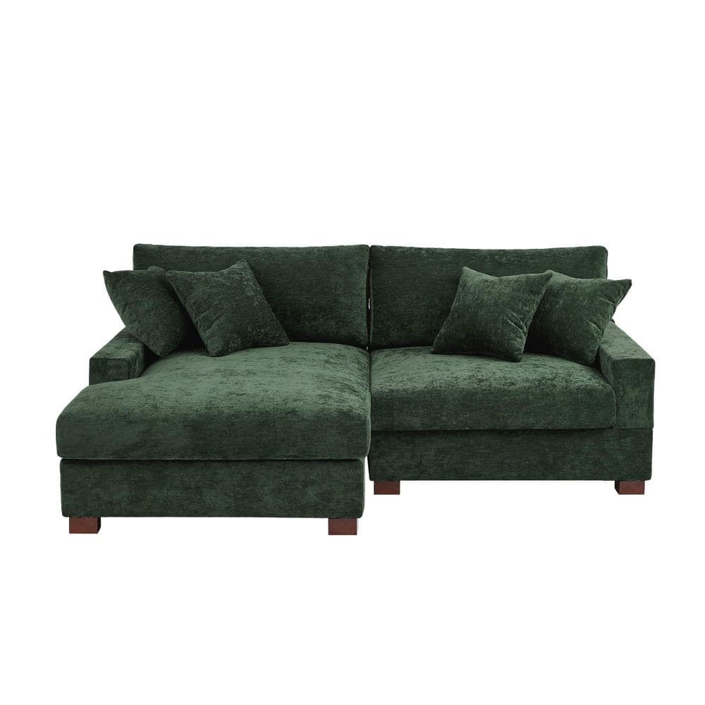 81.5 in. W Square Arm 2-Piece Chenille L-Shaped Modern Sectional Sofa in Green