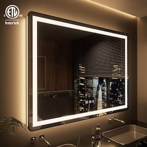 48 in. W x 36 in. H Rectangle Seamless Rounded Framed Wall Bathroom LED Vanity Mirror in Matte black