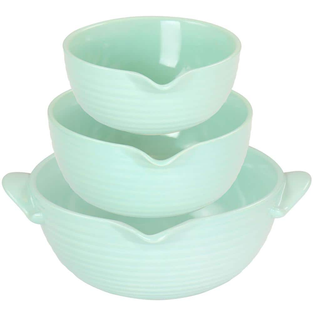 MARTHA STEWART 3 Piece Vintage Stoneware Mint Prep Mixing Bowl Set 985117484M The Home Depot