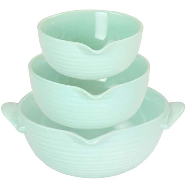 MARTHA STEWART 3 Piece Vintage Stoneware Mint Prep Mixing Bowl Set