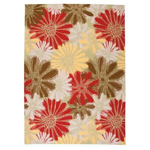 Home and Garden Daisies Green 8 ft. x 11 ft. Floral Contemporary Indoor/Outdoor Patio Area Rug